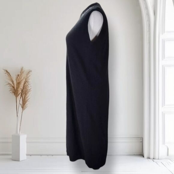 Vintage 60s Cashmere Midi Shift Dress Size M Beaded Crew Neckline Mod Sleeveless - Picture 5 of 14